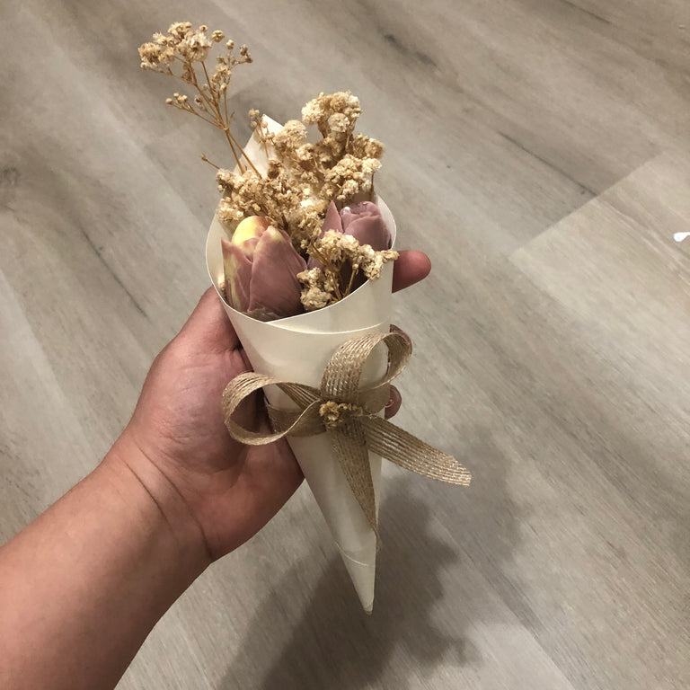Personalized Tulip Scented Candle Gift | Natural Wax Flower Candles in Cone Wrap | Rustic Decor Favor
