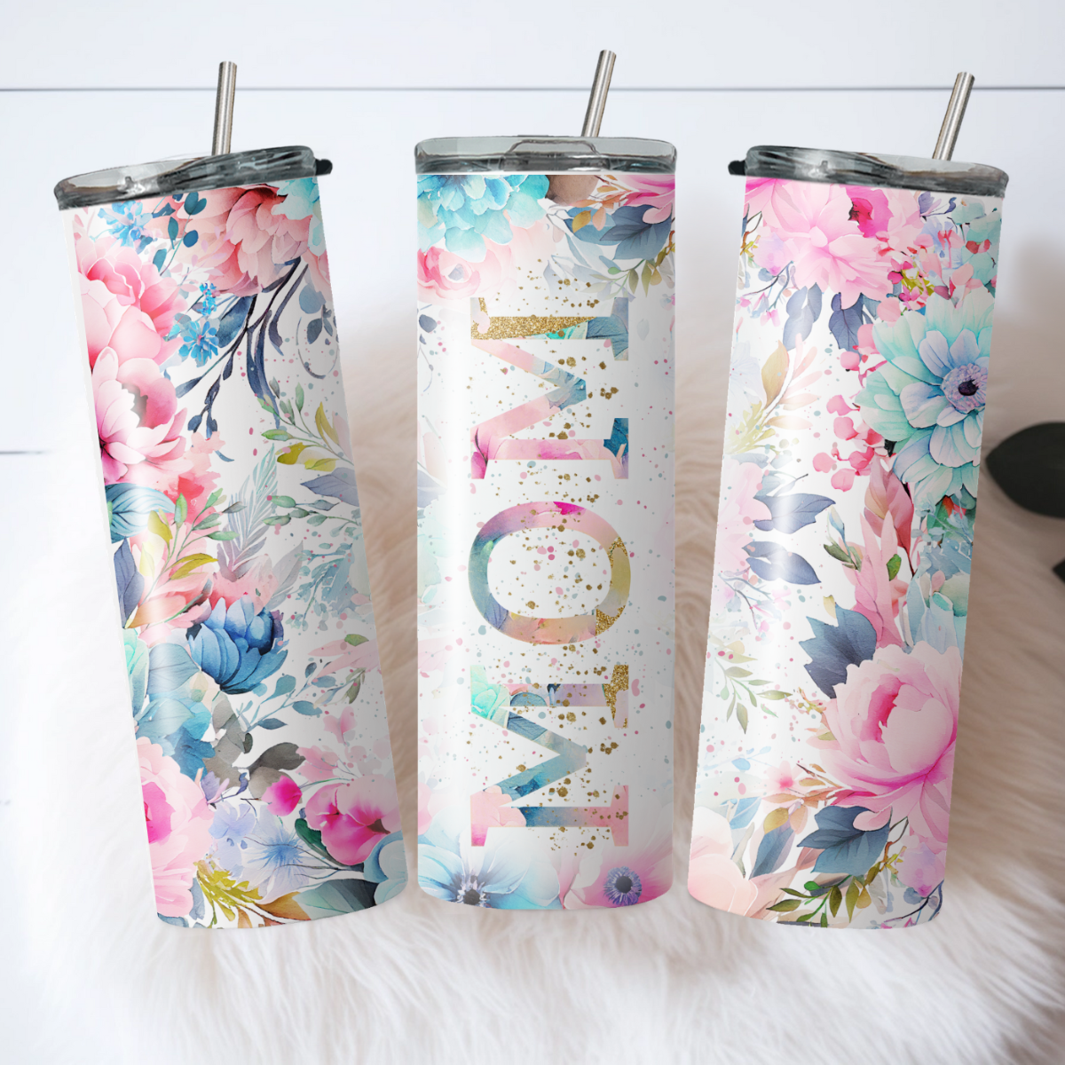 Multiple Floral Mother’s Day Stainless Steel Skinny Tumbler – Custom Insulated Travel Cup- Water Bottle